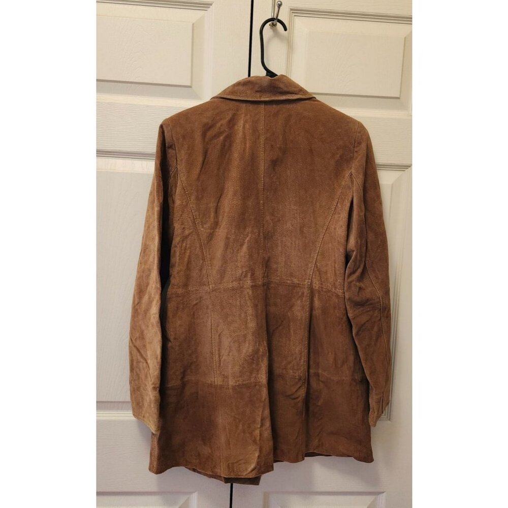 Women Dennis by Dennis Basso Brown Suede Leather Mid Length Coat Size M - Picture 3 of 3